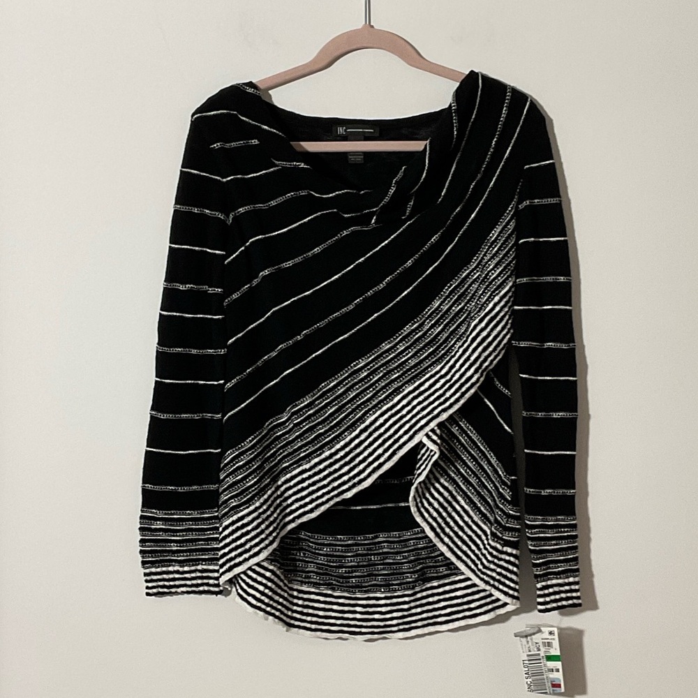 INC International Concepts Black Sweater with White Stitching